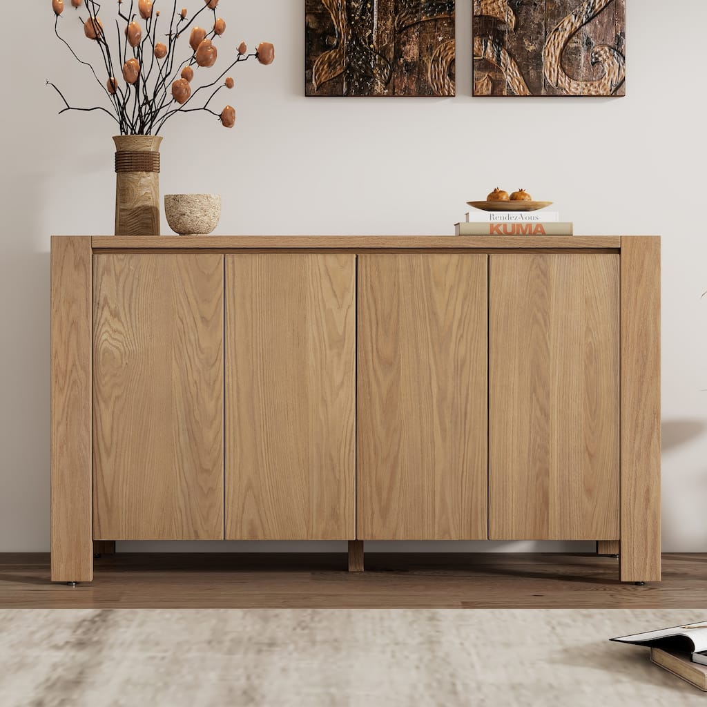 Sturdy 4-Door Buffet Cabinet with Cable Management and Adjustable Foot Pads for Dining or Living Rooms