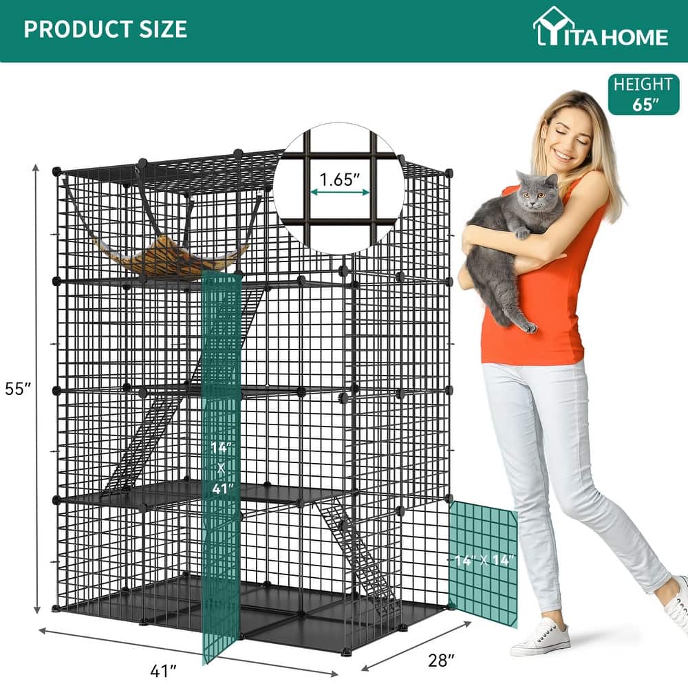 Large 4-Tier Metal Cat Cage Indoor DIY Kennels with Hammock