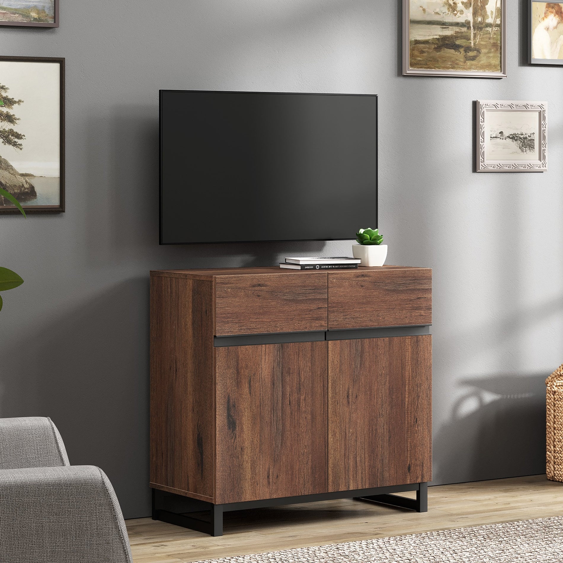 WAMPAT Modern TV Stand with Storage Cabinets for Living Room,Bedroom,Brown