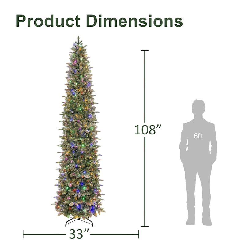 Puleo International 9' Pre-Lit Artificial Yardley Spruce Pencil Tree with 450 Dual-Color LED Lights