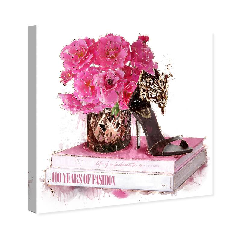 Wynwood Studio Canvas Fashion and Glam Fashionista Book Stack Pink and Glam Wall Art Canvas Print