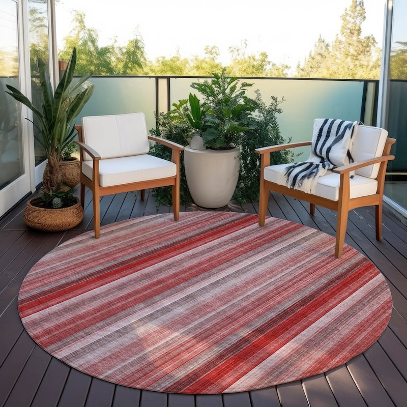 Machine Washable Indoor/ Outdoor Striped Chantille Rug - Red - 8' x 8'