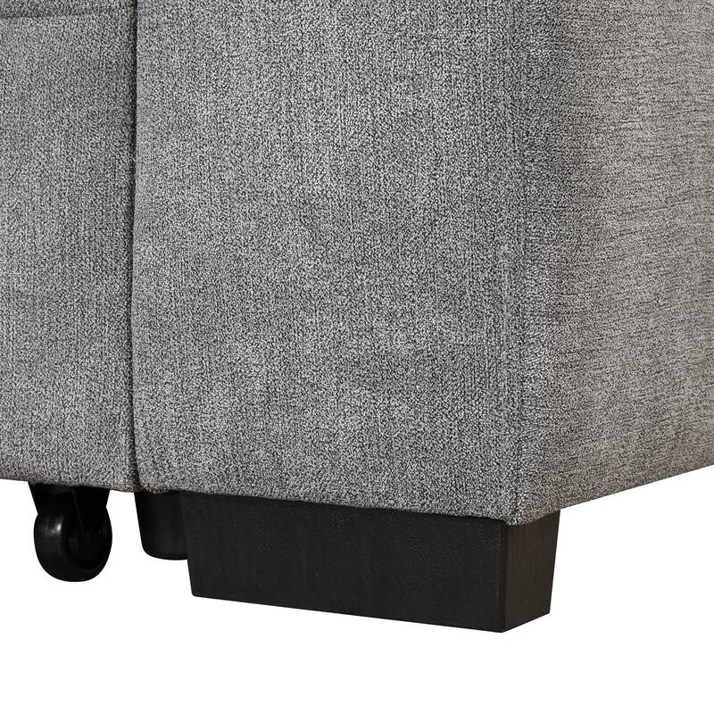 87.4" 2 in 1 Pull Out Sleeper Sofa Bed L Shape Couch with Storage Ottoman
