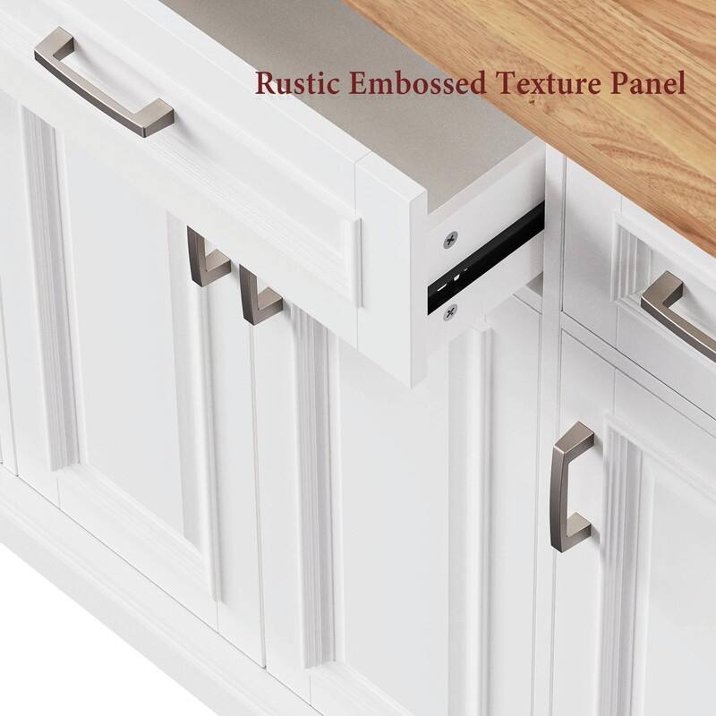 54" Rolling Kitchen Island Cart with Rubberwood Drop Leaf, 4 Doors & 3 Drawers