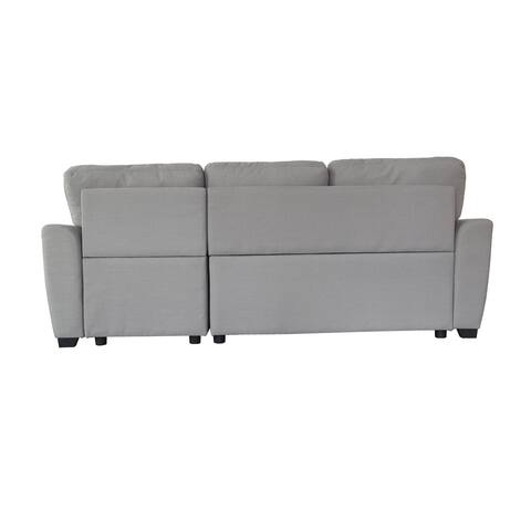 Modern Pull-out Storage Sofa Bed, Linen Fabric Sleeper Sofa with Storage Space & 2 Pillows, Living Room Furniture