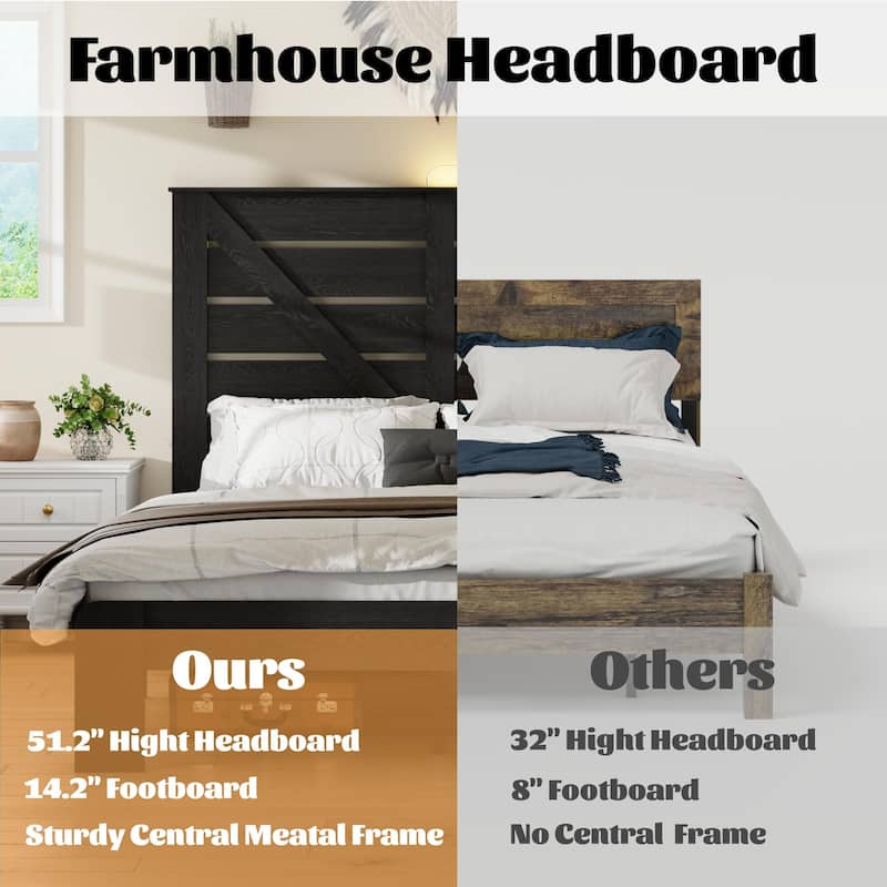 Full Bed Frame Headboard,Wood Platform Bed Frame,Noise Free,No Box Spring Needed and Easy Assembly Tool,Large Under Bed Storage
