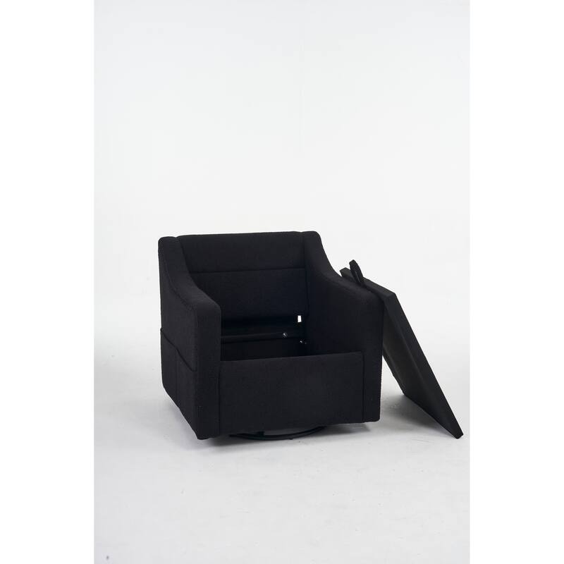 Teddy Upholstered Swivel Accent Chair, Single Sofa Chair with High Backrest, Lounge Armchair with Metal Base & Side Pocket