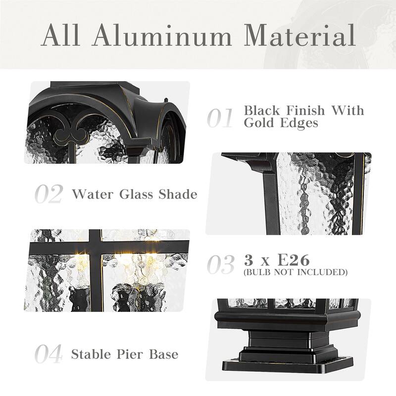 46" Large Pier Mount Outdoor Post with Base, Water Glass