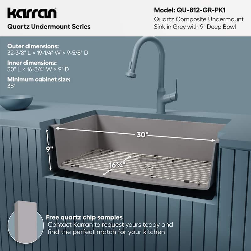 Karran Undermount 32.5 in. Large Single Bowl Quartz Kitchen Sink Kit