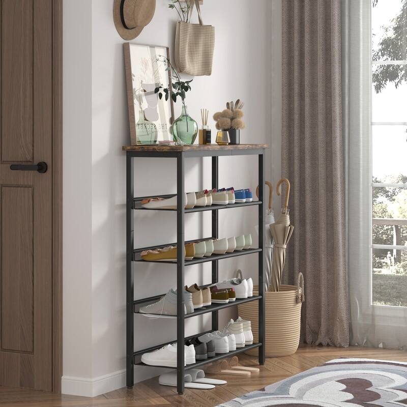 Industrial Shoe Rack, 5-layer 20-24 Pairs Shoes Shelf Organizer with 4 mesh shelves for Entrance, Entryway, Living room, Bedroom