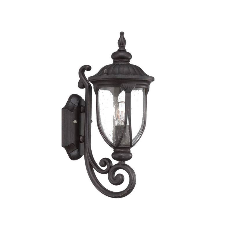 Black Aluminum Outdoor Wall Light with Seeded Glass Flush Mount - 9” x 6.75” x 16.5” (D x W x H) - Black