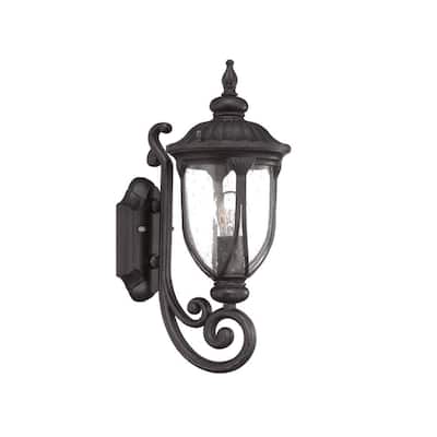 Black Aluminum Outdoor Wall Light with Seeded Glass Flush Mount - 9” x 6.75” x 16.5” (D x W x H)