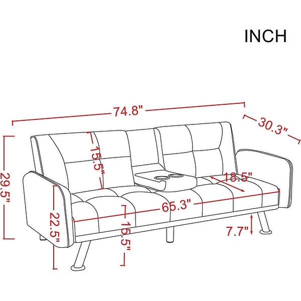 Living Room Convertible Sleeper Sofa Bed with Cup Holder, Folding Futon