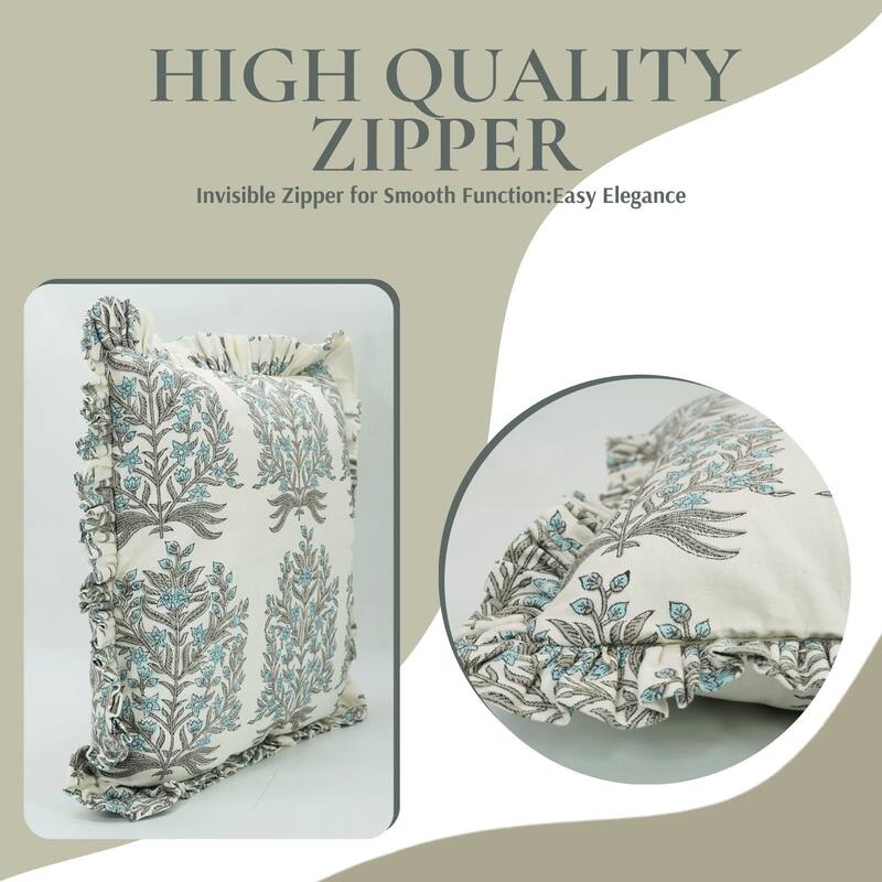 Indian Handblock Print Frill Cushion Cover by Fabdivine- VRINDAVAN