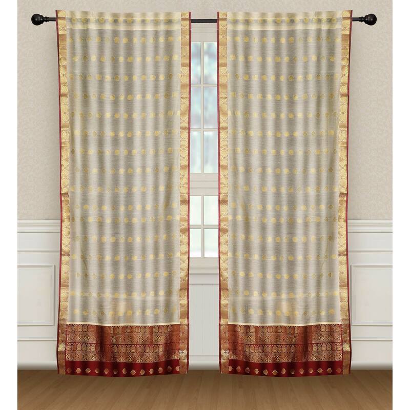 2 Cream Bohemian Indian Sari Curtains Rod Pocket Living Room Window Treatment