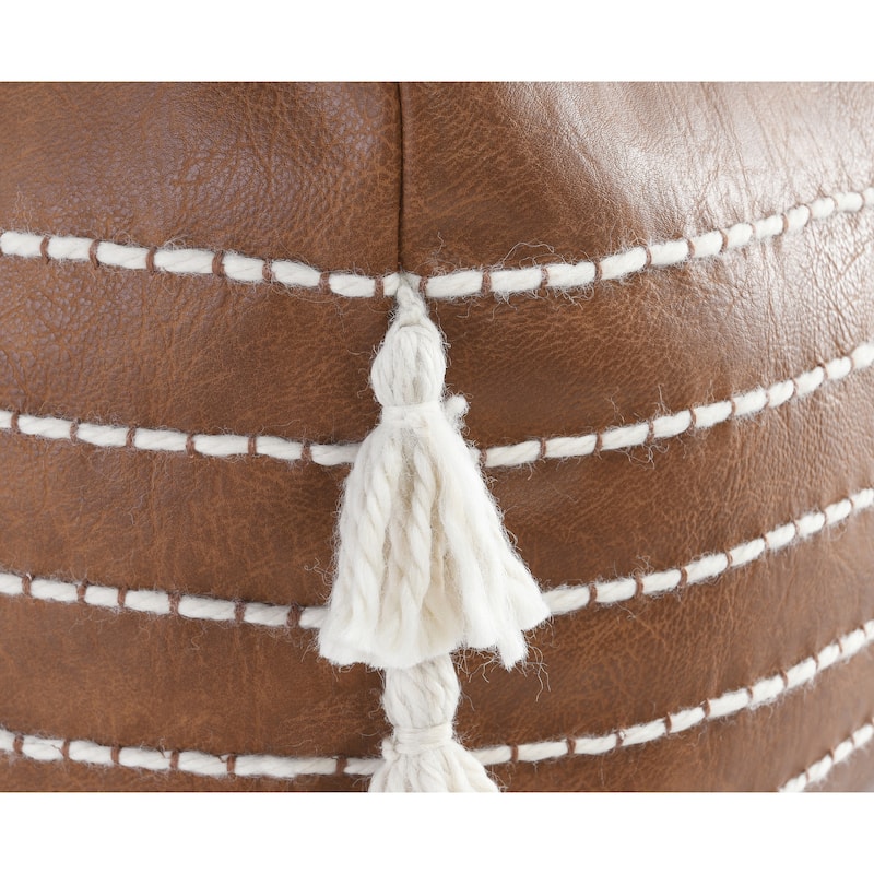 Villa by Classic Home 24" Vegan Leather Brown Pouf