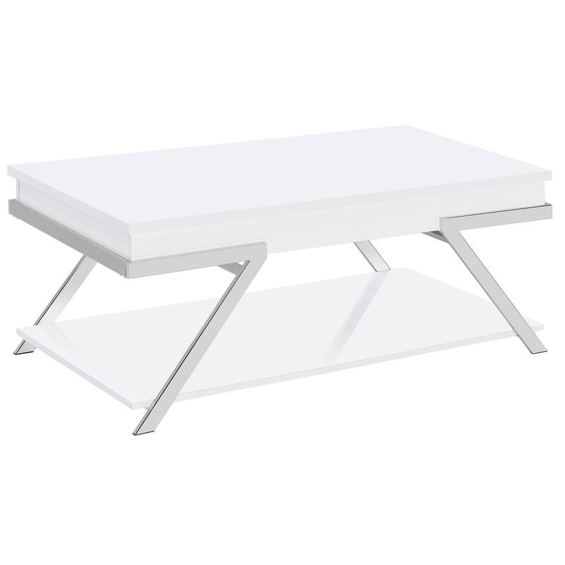Marcia Rectangular Lift Top Coffee Table White High Gloss - White High Gloss and Chrome - Wood
