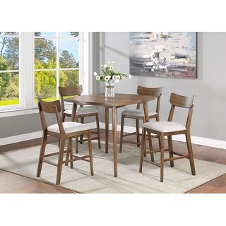Wooden Counter Height 5-Piece Dining Set, Brown Solid Wood Square Table ...