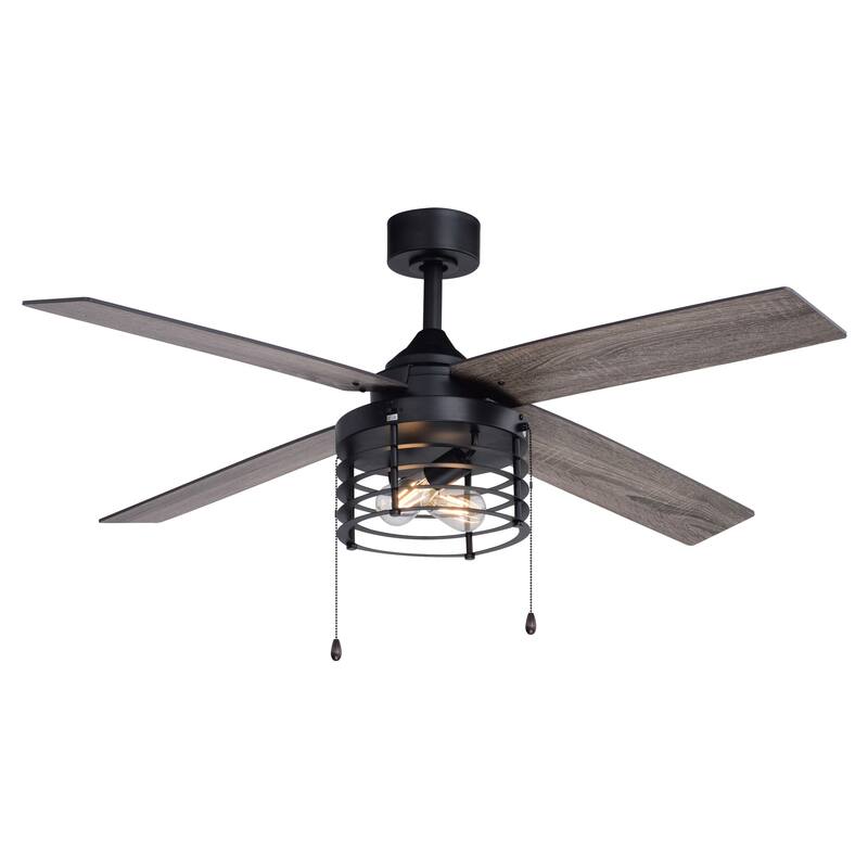 Rowan Matte Black Industrial 52-in. Ceiling Fan with LED Cage Light Kit - 52-in W x 17.5-in H x 52-in D