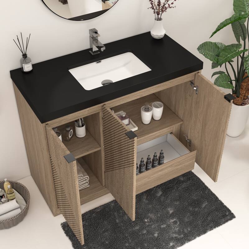 Milano 42" Freestanding (R) Bathroom Vanity with Black Acrylic Sink