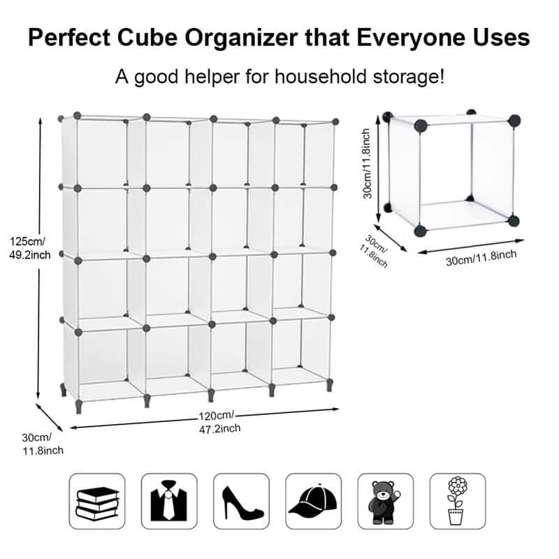 14 Cube Stackable Shoe Rack Organizer DIY Plastic Shoe Storage Cabinet for Closet & Entryway - N/A
