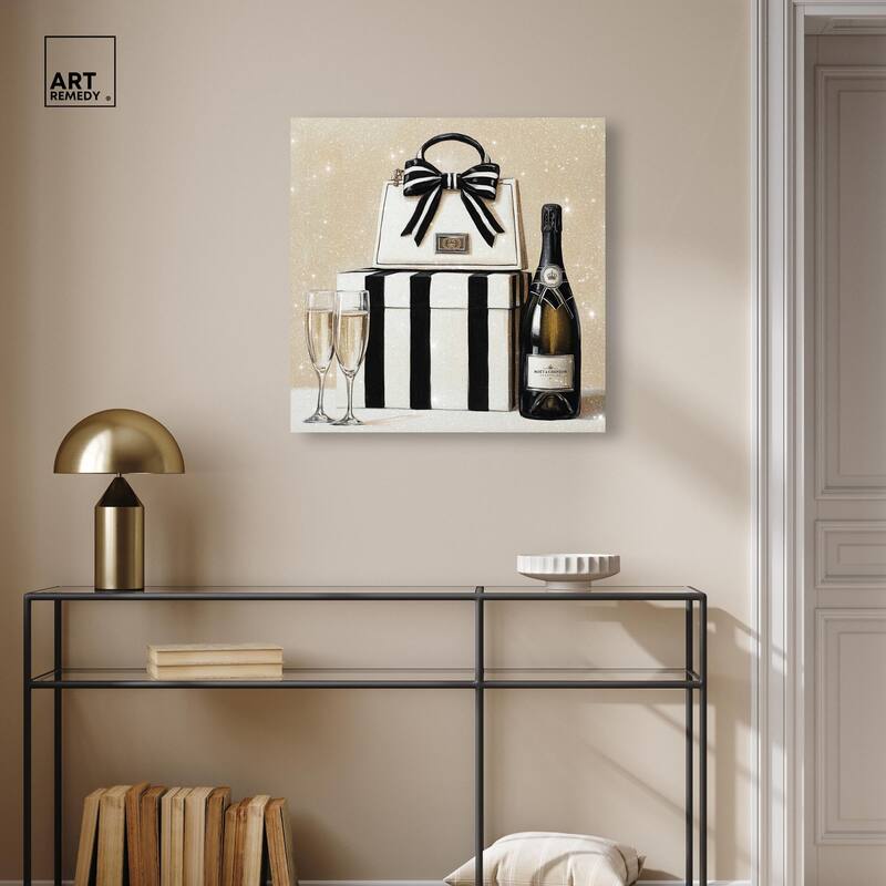 Black and White Striped Glam Canvas by Art Remedy, Gallery Wrapped