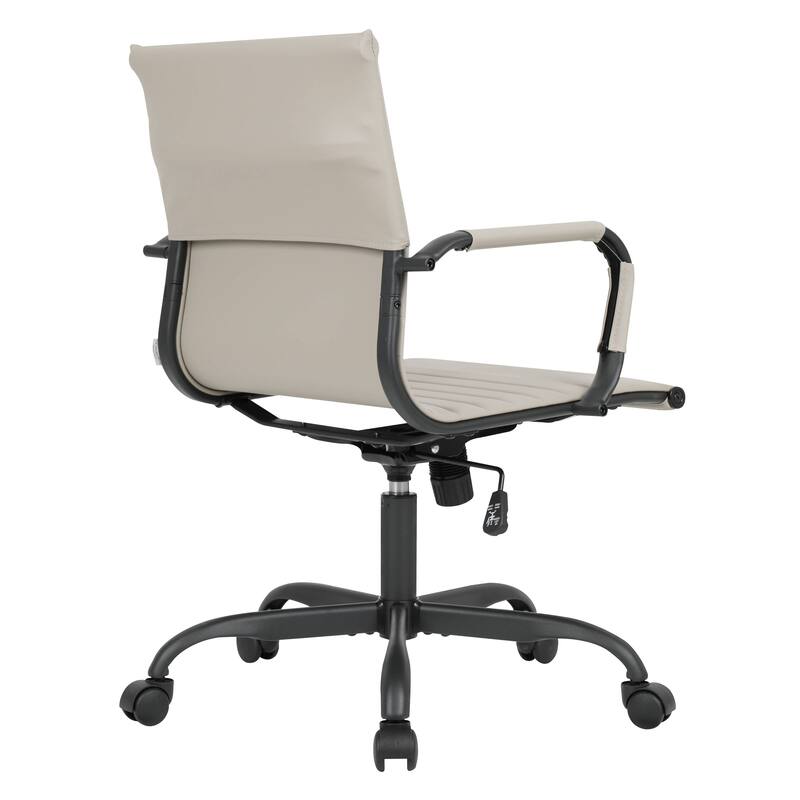 Harris Leather Mid-Back Adjustable Seat Height Office Desk Computer Swivel Chair in Black Metal Frame for Home Conference