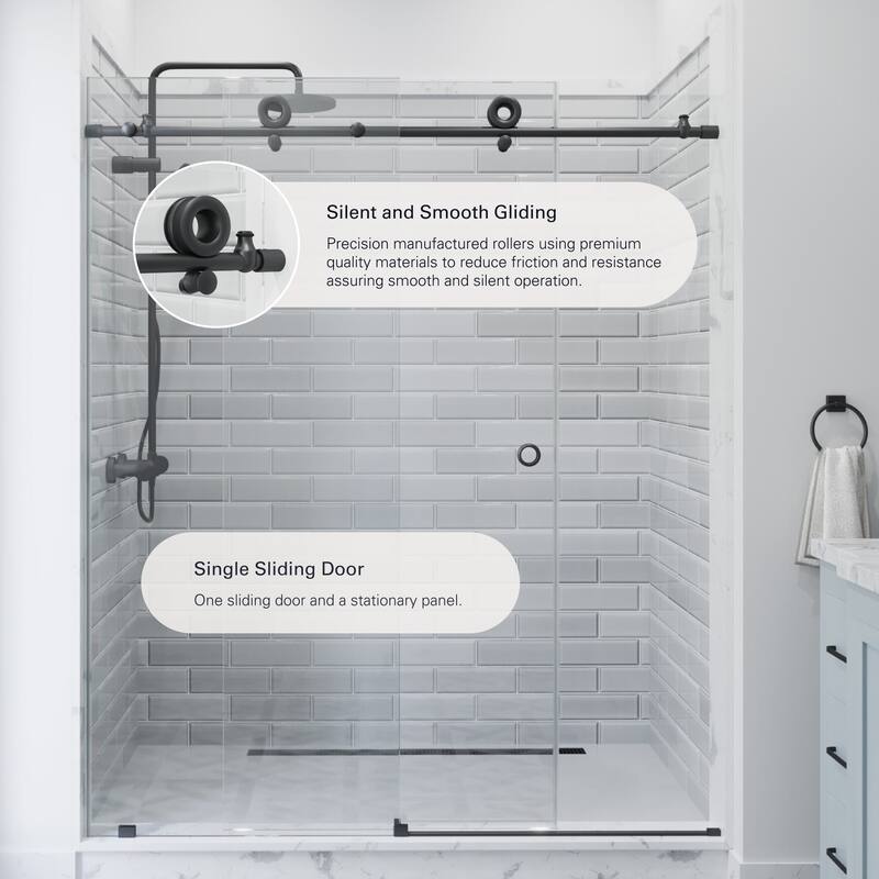 Seawin Crystal 44 - 48 x 78 inches Frameless Sliding Shower Door 3/8 in. (10 mm) Clear Tempered Glass with NanoShield Coating