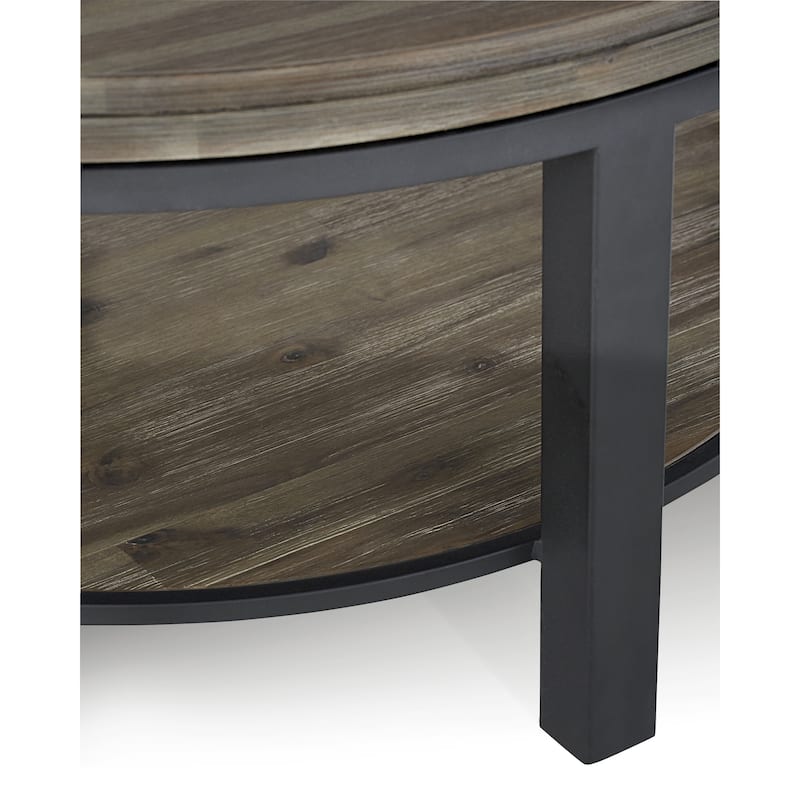 Canyon Solid Wood and Metal Round Coffee Table in Washed Grey - 19" x 40" x 40"