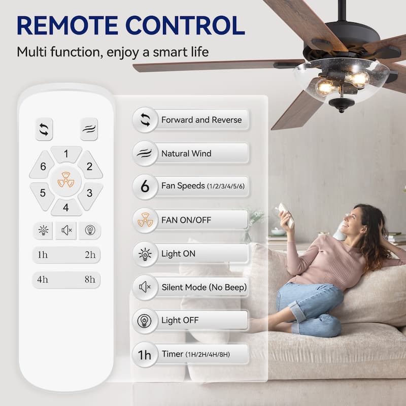 52-inch Wood Reversible 5-Blade Indoor Ceiling Fan with Remote and Light