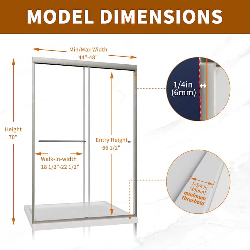 Modland 44-48''x 70'' Glass Shower Door - 44''-48''x 70''