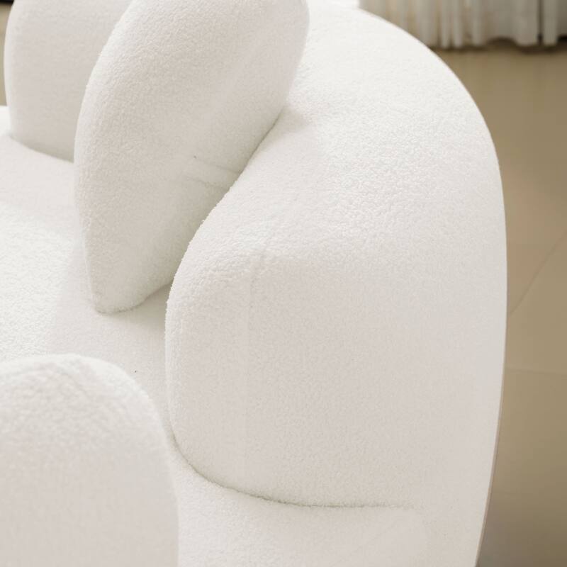 66.93 Inch Curved Loveseat White Full Compression Sponge Sofa, Teddy Velvet Fabric, No-Assembly Compact Sofa