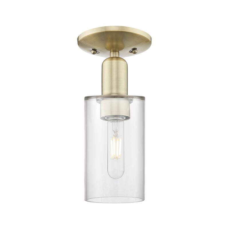 Innovations Lighting 716-1C-11-5 Clymer Semi-Flush Clymer 5" Wide - Antique Brass / Clear
