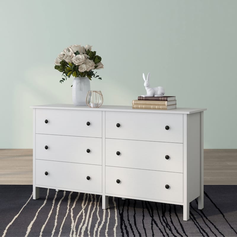 DH BASIC Transitional 53-inch Wide 6-Drawer Neutral Youth Dresser by Denhour