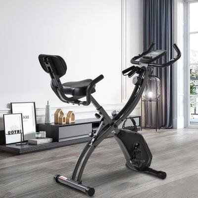 BOSCARE Folding Exercise Bike - 8 Levels Resistance Adjustments with Four Expansions Degree
