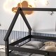 preview thumbnail 10 of 19, Twin over Twin Size Wood Loft Bed with Roof Design, Safety Guardrail and Ladder