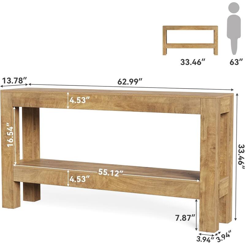 63-Inch Long Console Table for Living Room, Farmhouse Wood Entryway Table for Sofa, Entry, Hallway - 13.8" W x 63" L x 33.5" H