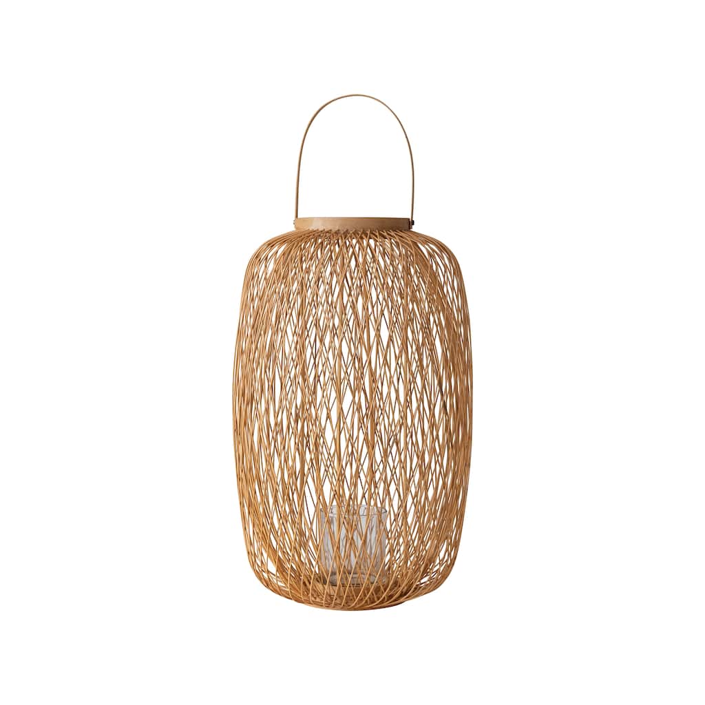 Hand-Woven Decorative Bamboo Lantern Candle Holder - 13.8"L x 13.8"W x 19.7"H