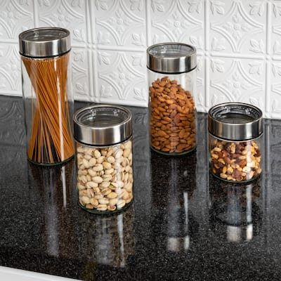 Stainless Steel/Clear Glass Canisters Fresh-Date Dials (4-Piece Set)