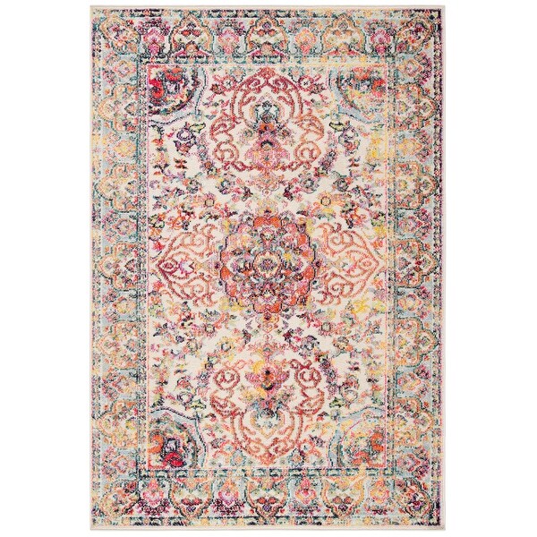 Safavieh Madison Collection MAD256A Boho Chic Medallion Distressed Non-Shedding Stain Resistant Living Room Bedroom Runner Red Ivory 2'3 x 8'