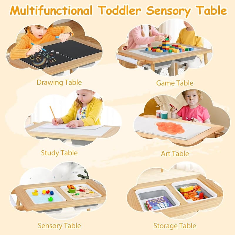 Wooden Sensory Table and Chair Set Sand & Water Activity Set for Kids