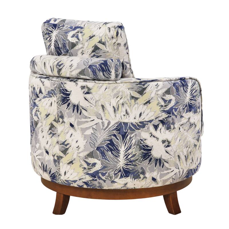 Modern Set of 2 Chenille Wooden Swivel Barrel Chair Upholstered Ergonomic Design