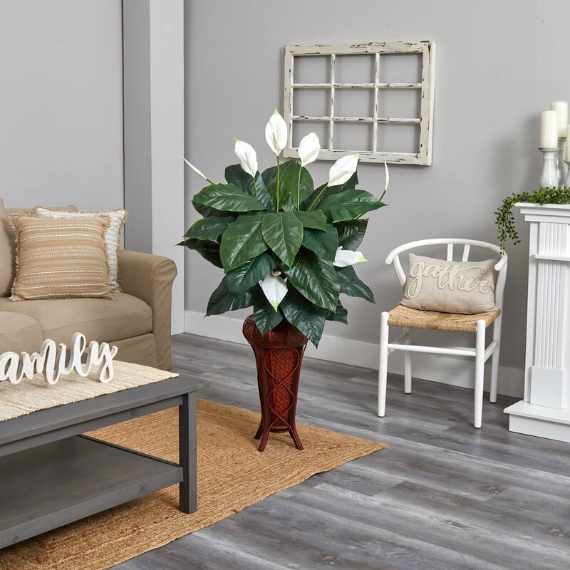 Silk Plant with Stand - Realistic Faux Indoor Tree - Home Decor Accent - 57 Inch Tall - 4.75ft.