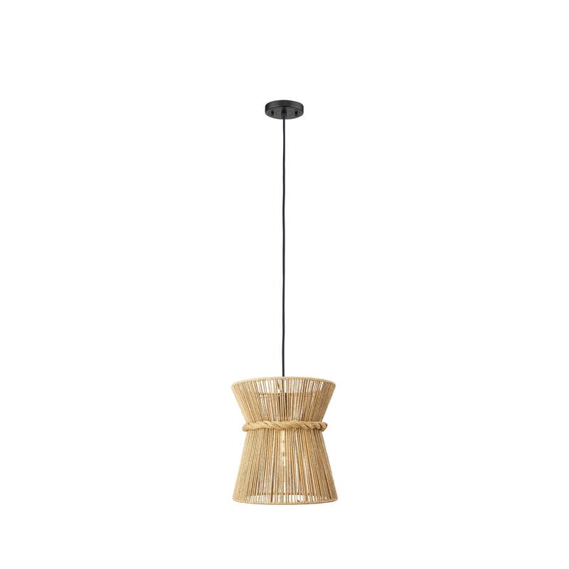 Innovations Lighting Sutton - 1 Light 12" Cord Hung Pendant - Matte Black Finish - Natural Shade - Matte Black