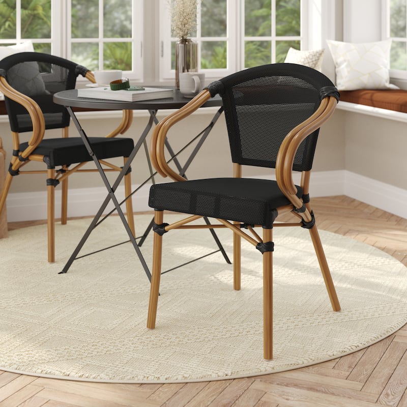 All-Weather Commercial Paris Chair with Arms and Metal Frame