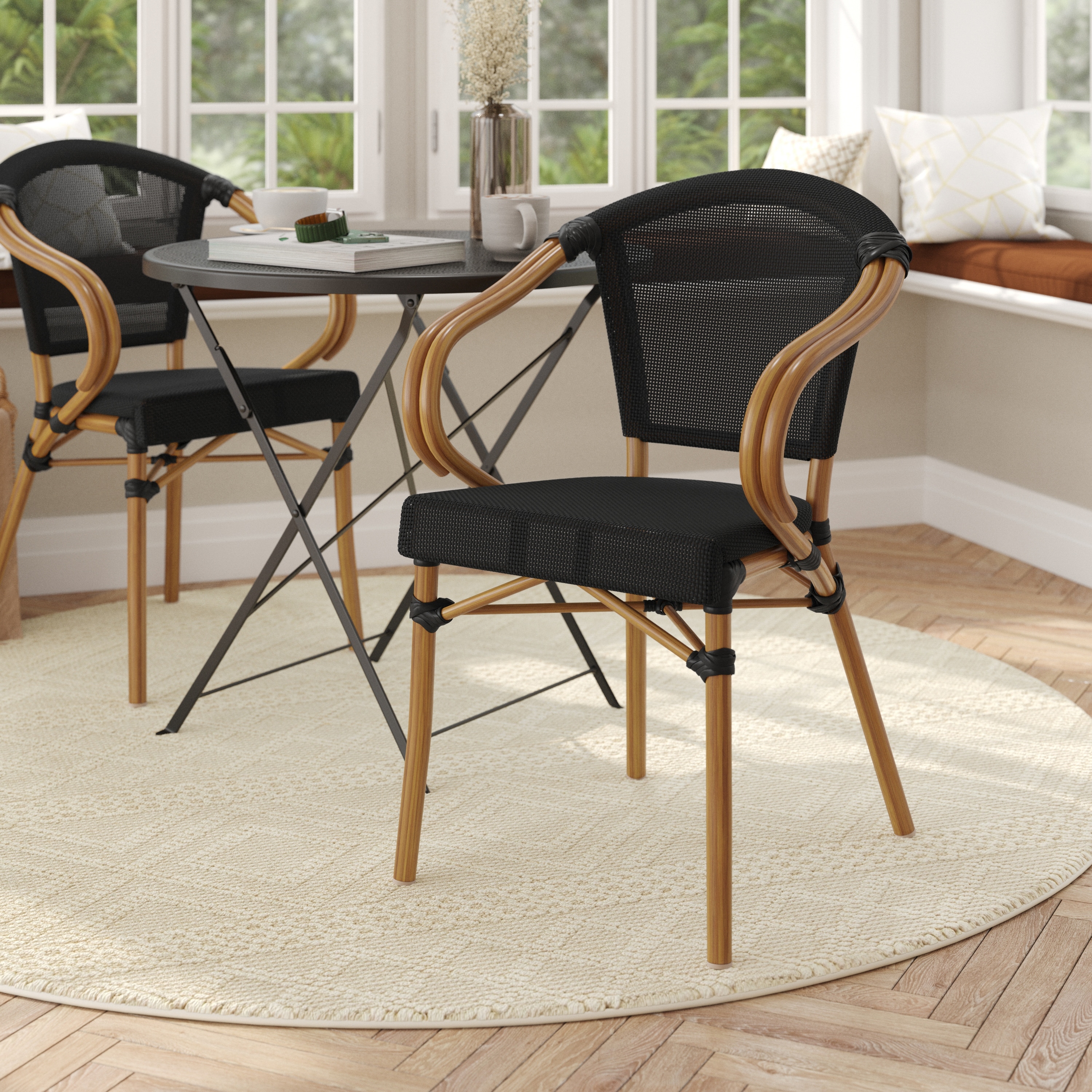 All-Weather Commercial Paris Chair with Arms and Metal Frame