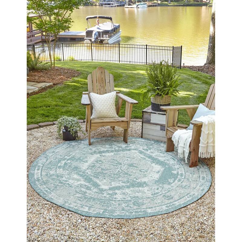 Outdoor Nirie Collection Area Rug - Aqua - 10' Round