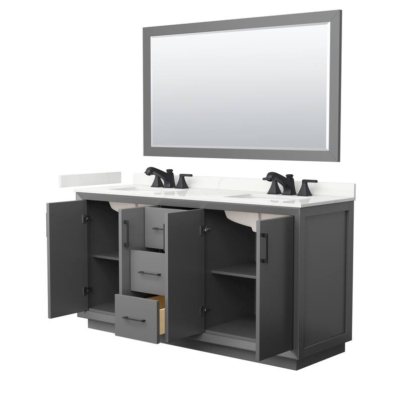 Strada 66-inch Double Vanity, Quartz Top, 58-inch Mirror