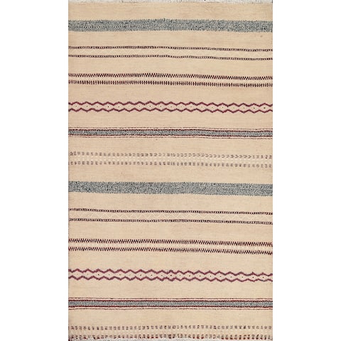 Striped Oriental Gabbeh Kashkoli Wool Area Rug Hand-knotted Carpet - 3'2" x 5'3"