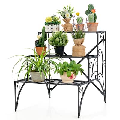Costway 3 Tier Stair Style Metal Plant Stand Garden Shelf Flower Pot